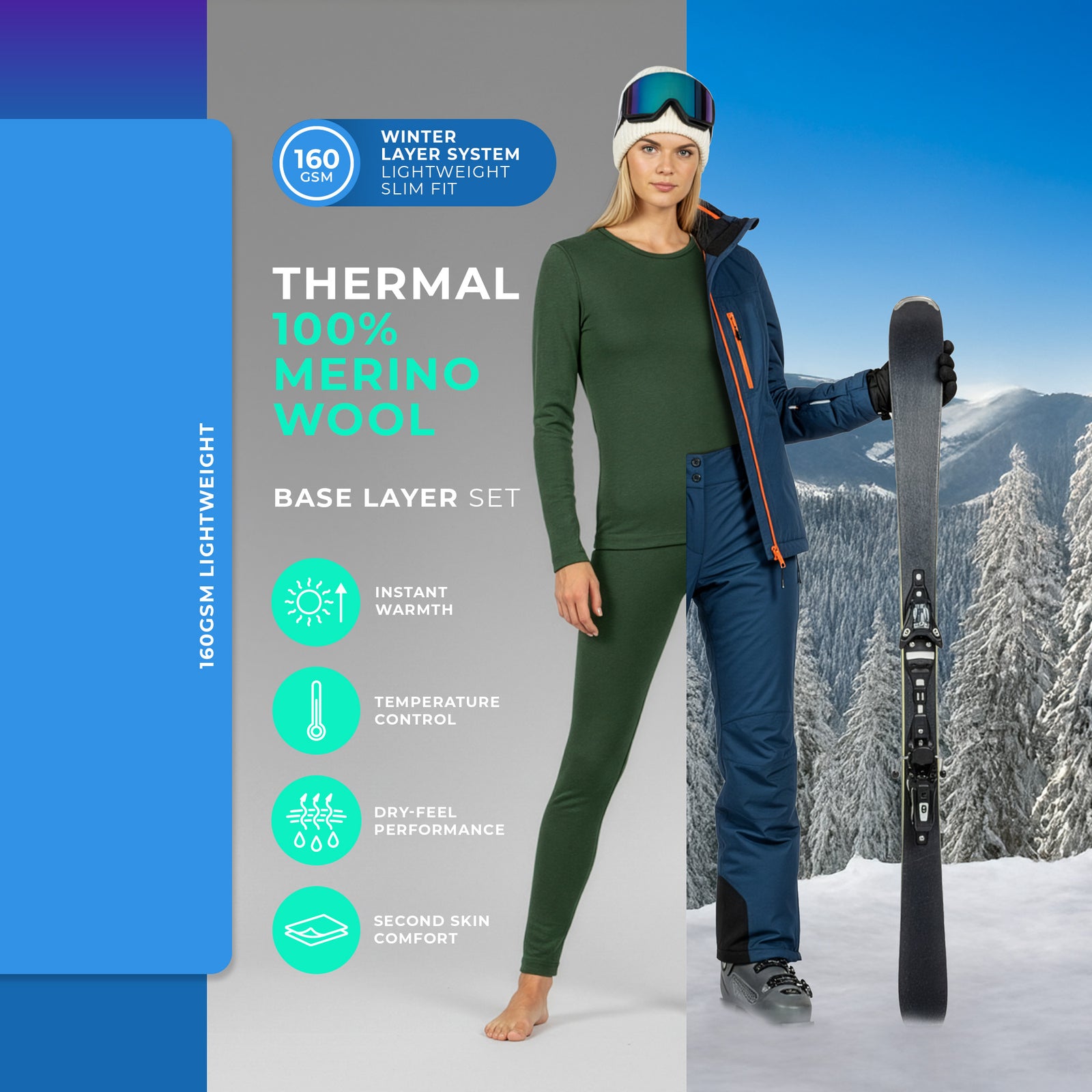 Women's 160 Long Sleeve & Bottoms 2-Piece Dark Green