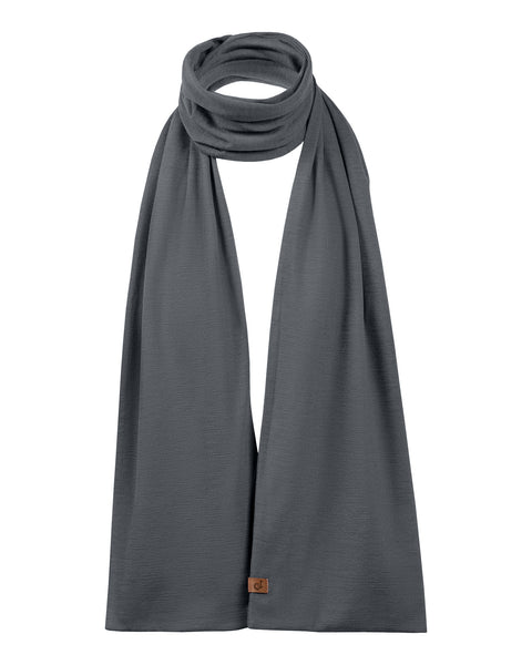 Unisex Merino wool scarf in grey color, displayed with a simple wrap style.