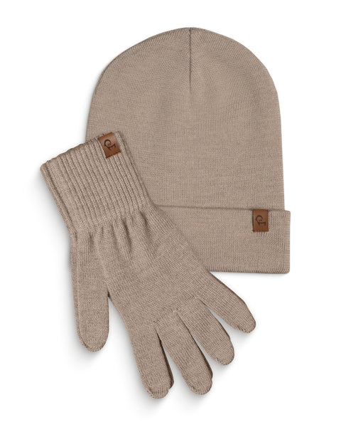 Women&#39;s Knitted Beanie &amp; Gloves 2-Piece Set Creamy beige