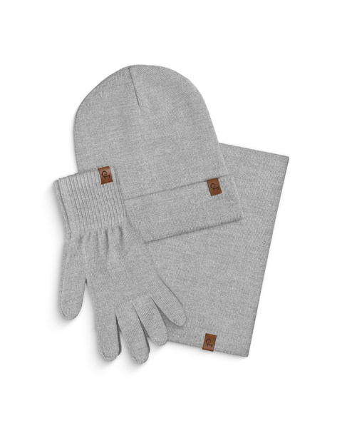 Women&#39;s Knitted Beanie, Gaiter &amp; Gloves 3-Piece Set Light Gray