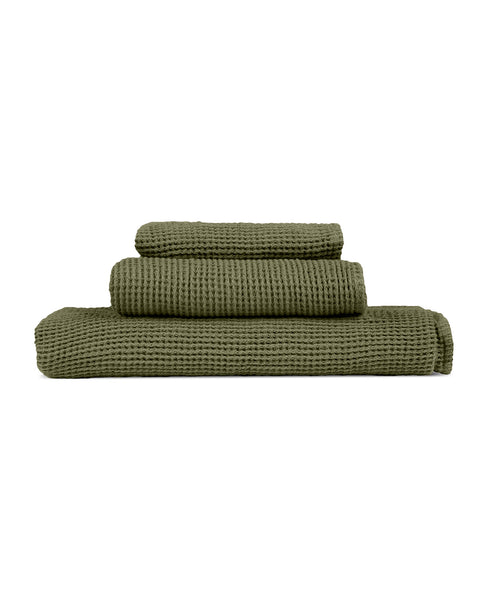 Waffle Bath Towel 3-Set in stone green color
