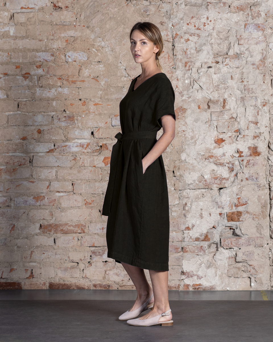 joelle black linen midi dress Black Strapless Joelle Dress