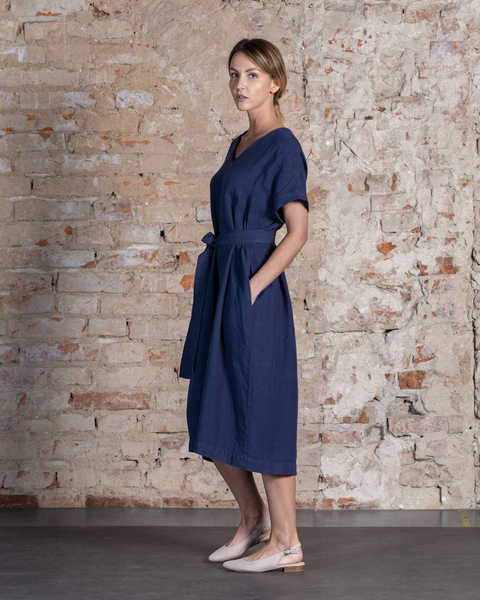 Linen Loose Dress Joelle Storm Blue