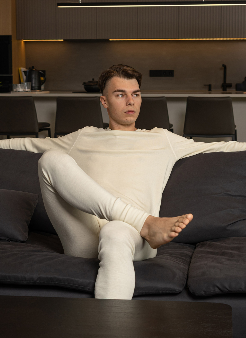 Men's Merino wool sets: short sleeves, sleeveles or long sleeve 2 piece sets.
