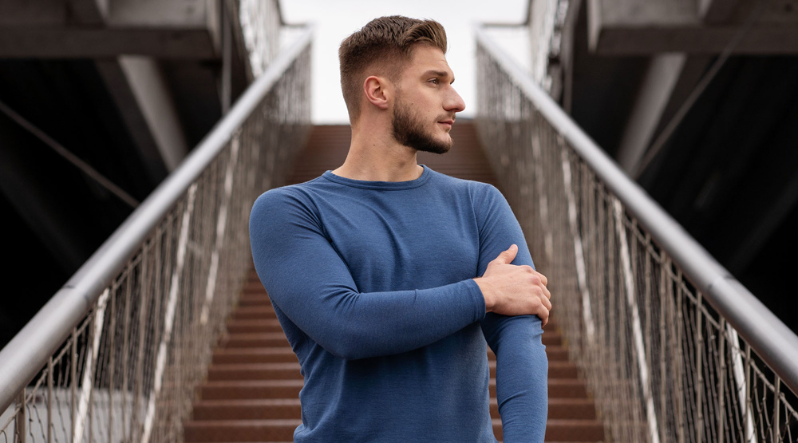 Shop sustainable Merino wool tops for men: long sleeve, short sleeve or sleeveless thermal layers