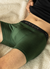 Breathable Merino wool men‘s underwear boxer featuring dark green color. 