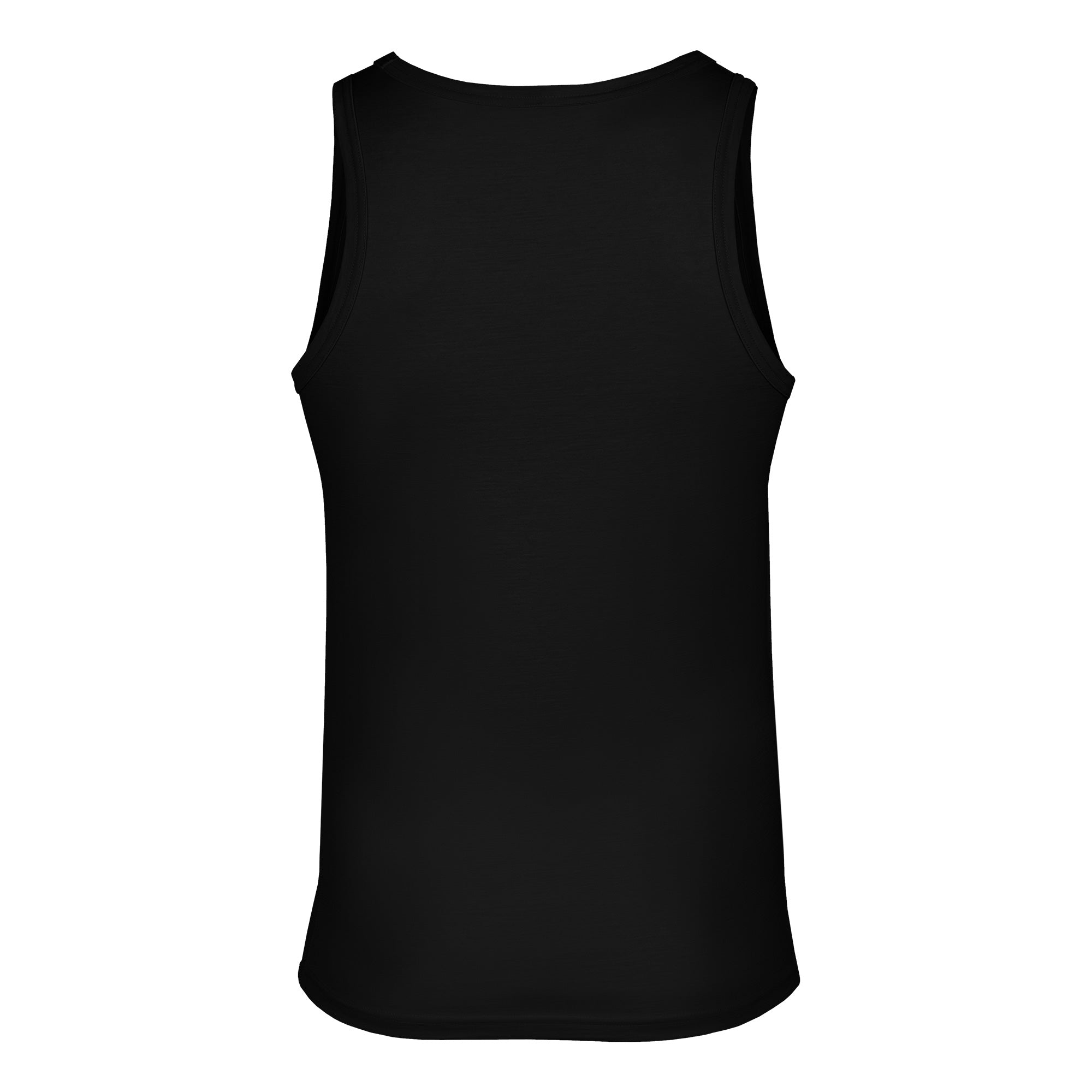 Man wearing a black tank top against a plain background