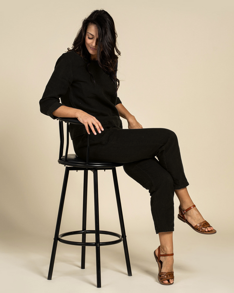 Long Sleeve Blouse &amp; Pants 2-Piece Pure Black