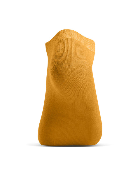 Yellow bamboo ankle sock heel and sole view, soft moisture-wicking short sock