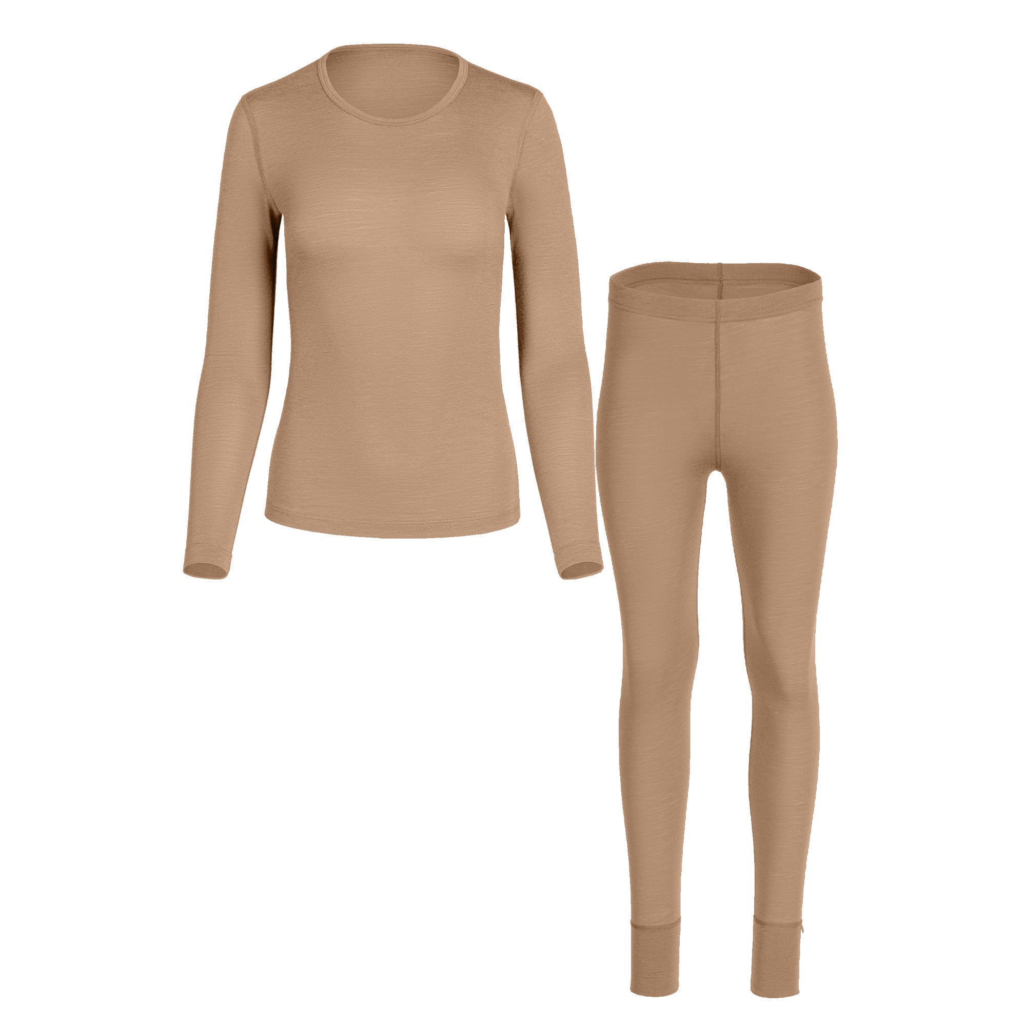 Woman wearing a beige bodysuit on a white background