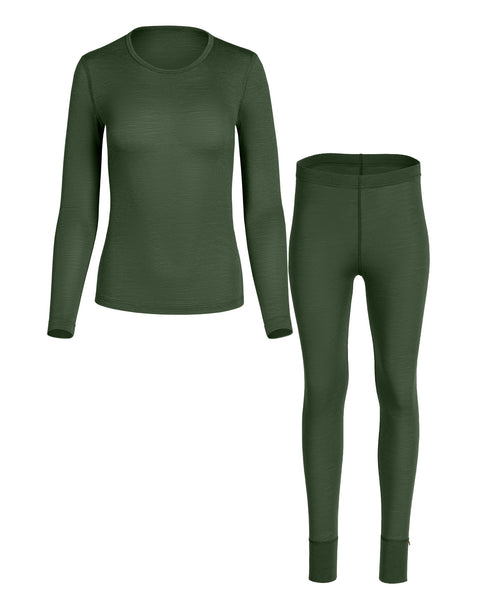 Women&#39;s 160 Long Sleeve &amp; Bottoms 2-Piece Dark Green