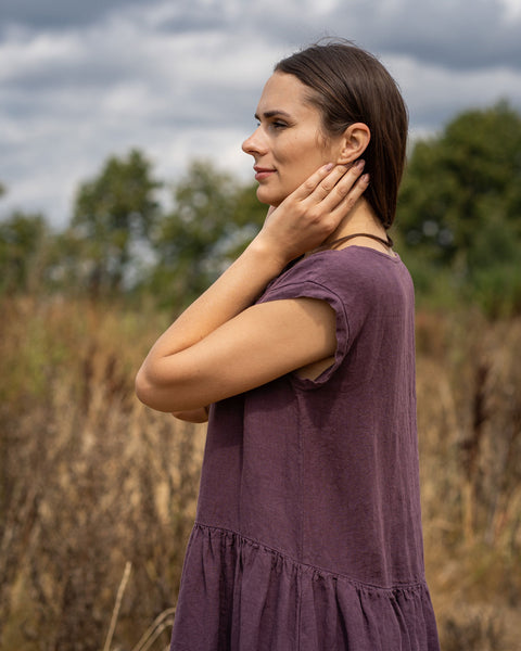 Linen Smock Dress Cecilia Shadow Purple