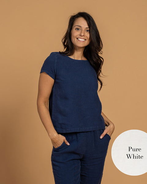 Linen T-Shirt Top &amp; Pants 2-Piece Pure White