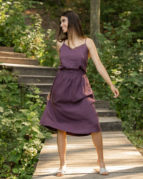 Kim and Sophia Matching Linen Two-Piece Set in Shadow Purple color