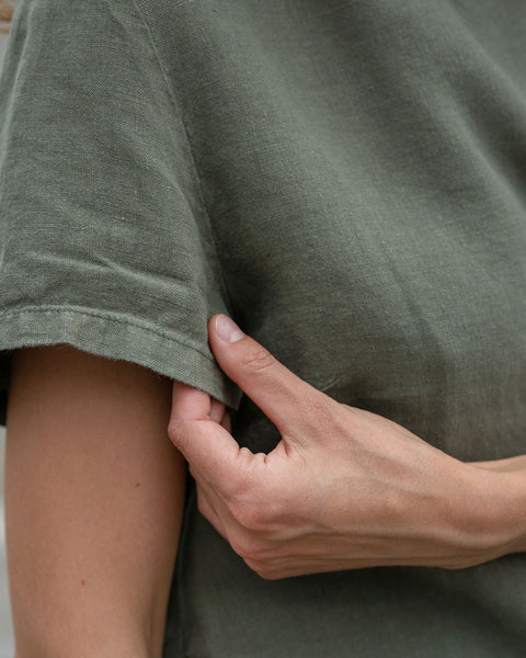 Linen T-Shirt Top Emma Stone Green