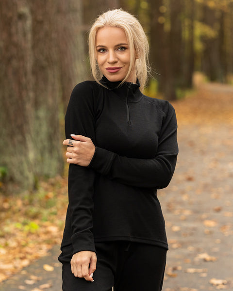 Women&#39;s Zip neck top 250gsm Black