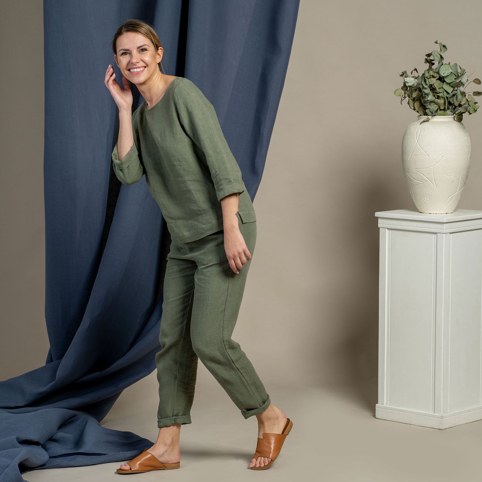 Nora & Dakota Linen Matching Set Stone Green