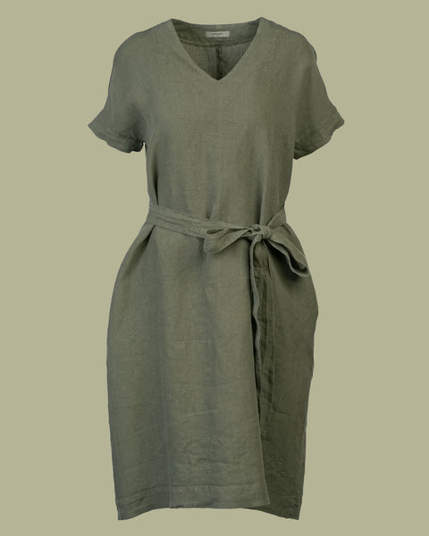 Linen Loose Dress Joelle Stone Green