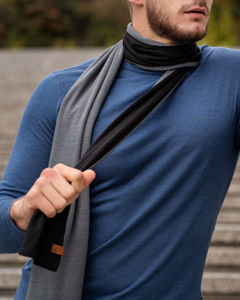 Men&#39;s Merino Scarf Black/Perfect Grey