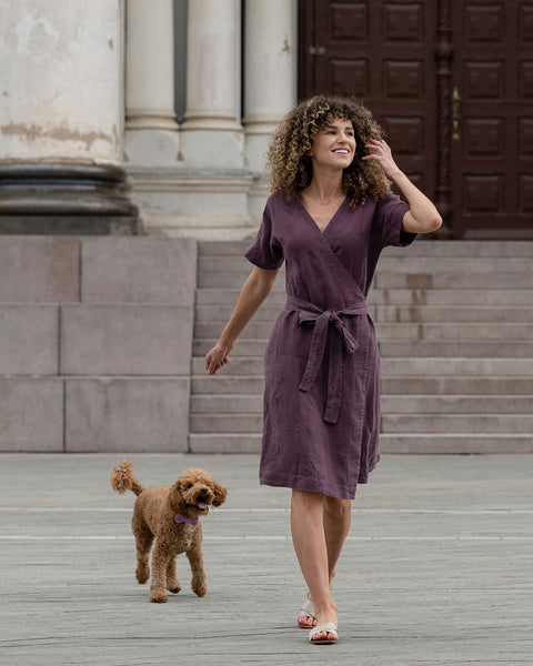 Linen Wrap Dress Eliana Shadow Purple