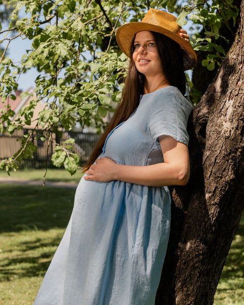 Linen Smock Dress Maria Cloudy Blue