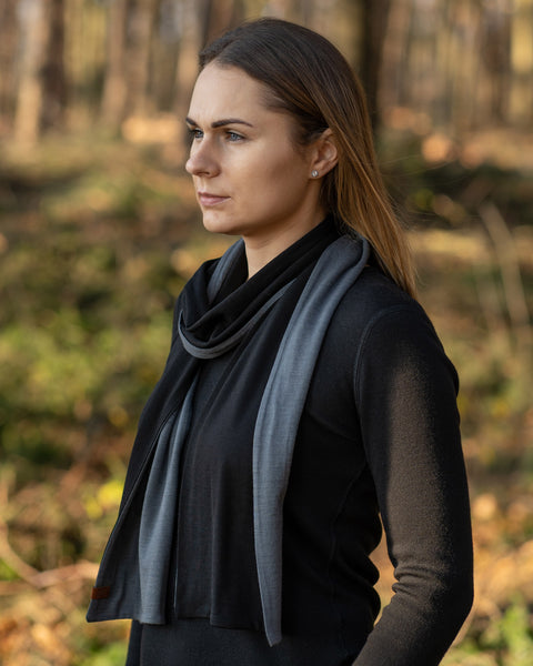menique Women&#39;s Merino Scarf Black/Perfect Grey Color