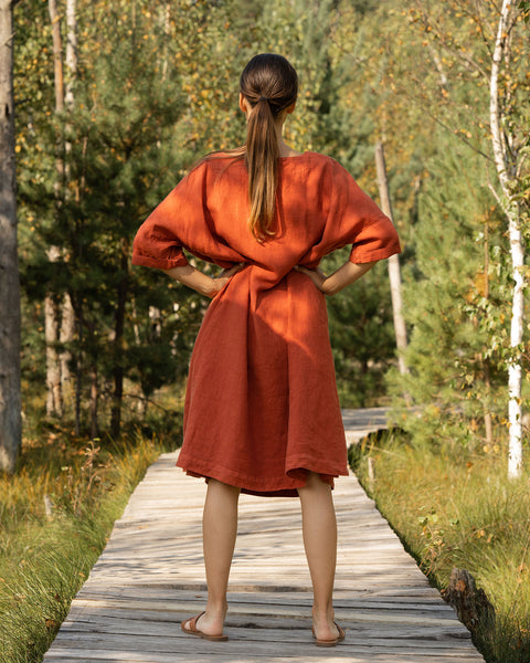 Linen Oversize Dress Olivia Cinnamon Red